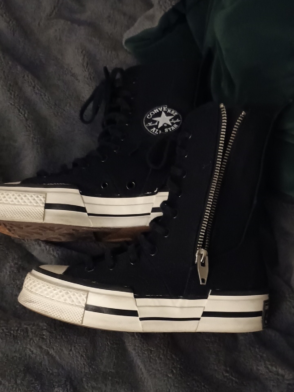 Converse High Top Sneakers in Black and White with Side Zipper